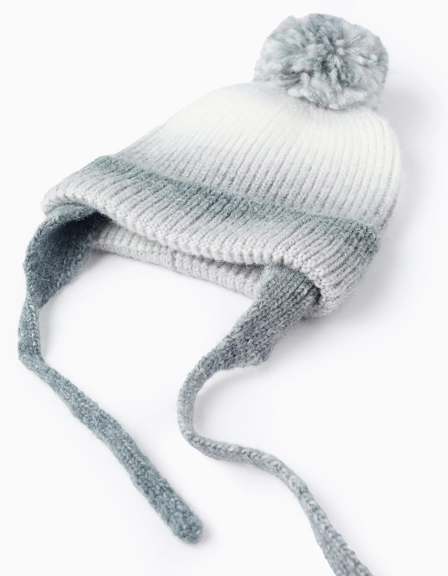 Gorrito Tejido Zippy Pompon Blanco Gris